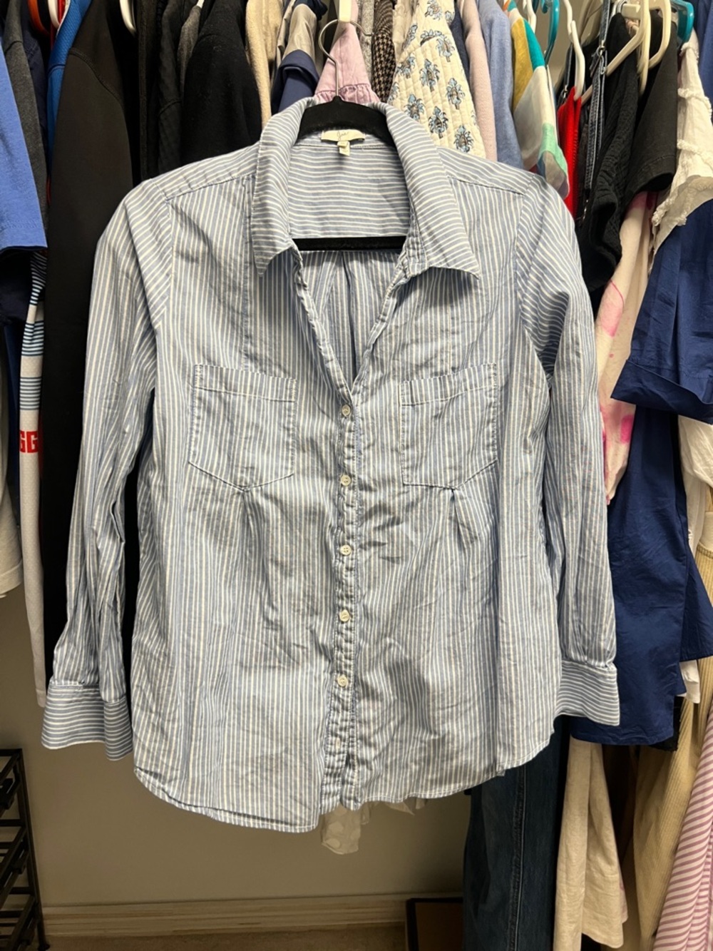 Blue and White Striped Button-Up Shirt 100% cotton